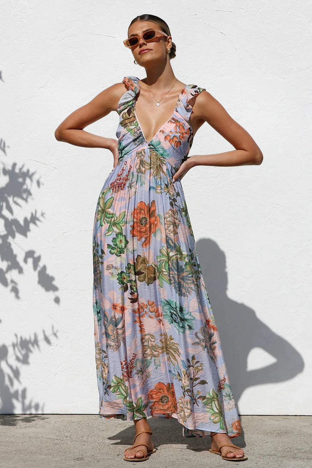 V Neck Swing Print Cami Maxi Dress