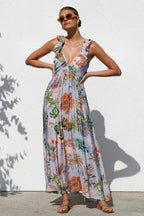V Neck Swing Print Cami Maxi Dress