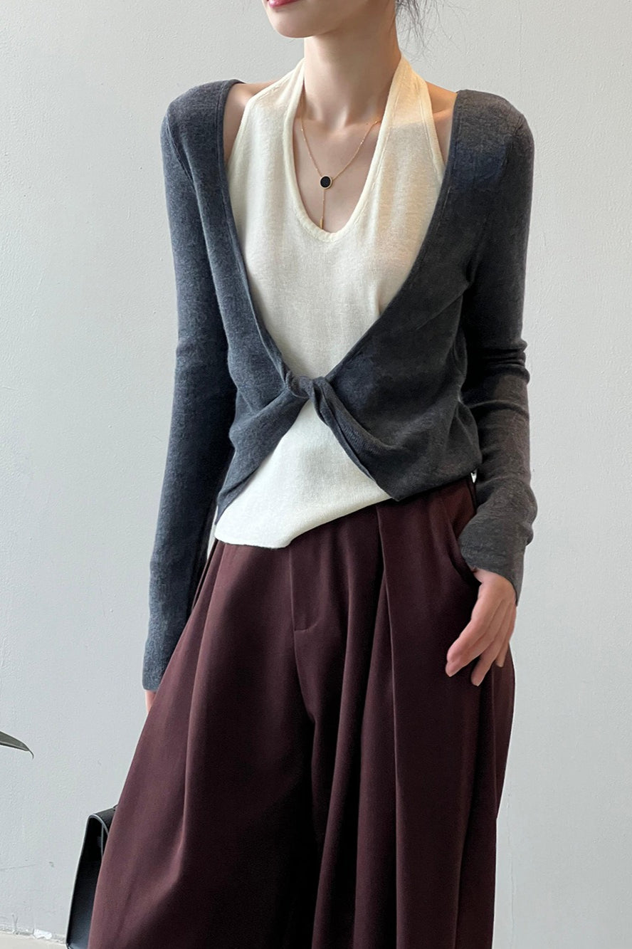 Patchwork Layered Halter Long Sleeve Tee