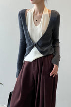 Patchwork Layered Halter Long Sleeve Tee