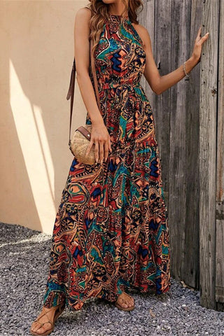 Vestido bohemio con estampado de patchwork floral 