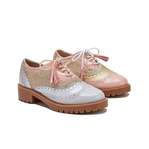 Vintage Oxford Brogues Chunky Block Heel Shoes Lace-up Pumps