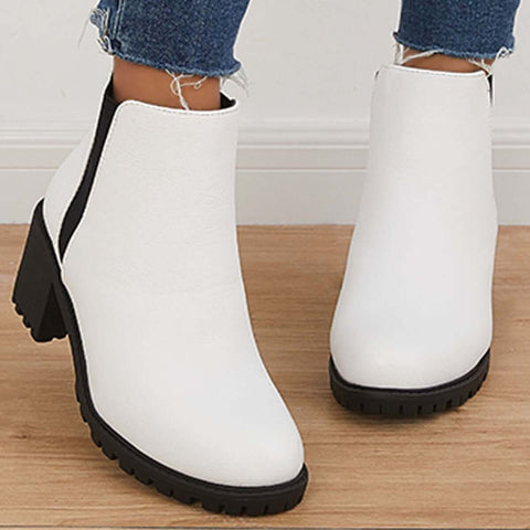 Chelsea-Stiefel aus Kunstleder mit Profilsohle, Schlupfstiefeletten mit dickem Absatz 