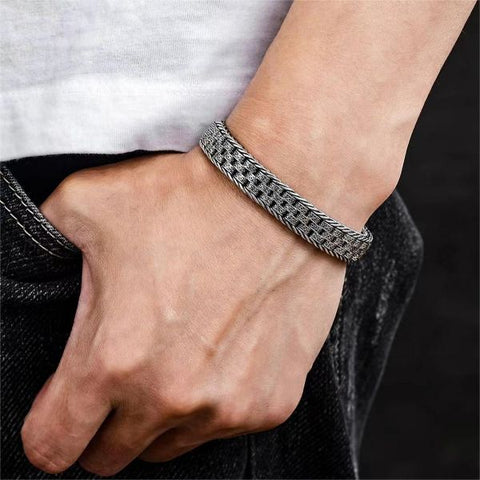 Sterling Silver Woven Rattan Grass Bracelet
