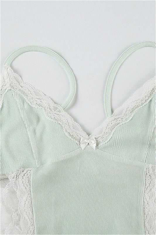 Knit Lace Patchwork Solid Sheer Cami Top