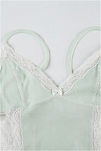 Knit Lace Patchwork Solid Sheer Cami Top
