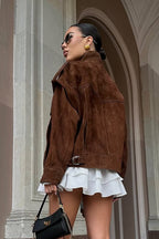 Wide Shoulder Suede Pocket Jacket
