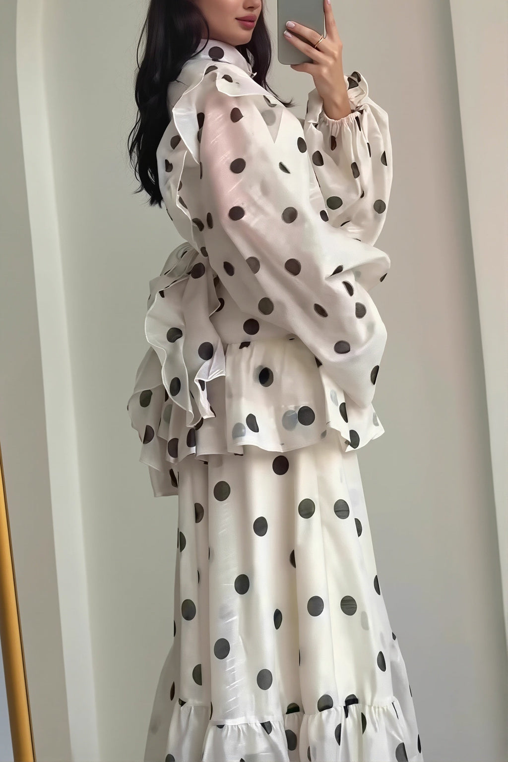 Sheer Polka Dot Long Sleeve Maxi Dress