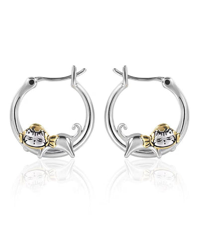 Unique Silk Copper Little Cats Hoop Earrings