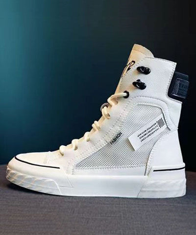 Weiße, lässige, atmungsaktive Mesh-Stiefel mit Schnürung und Spleiß-Plateau 