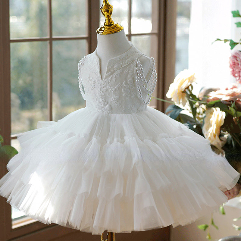 Elegantes Muster für Baby-Mädchen, Erstkommunionkleid, Taufkleid für Kleinkinder 