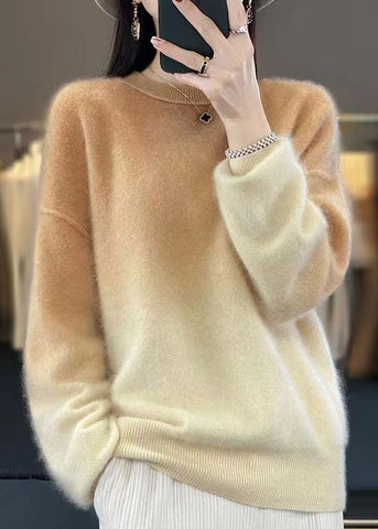 Frauen Rosa Farbverlauf O-Ausschnitt Gemütliche Pullover Langarm 