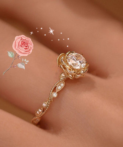 Nuevos anillos de aleación de oro con incrustaciones de circonita y gemas color rosa 