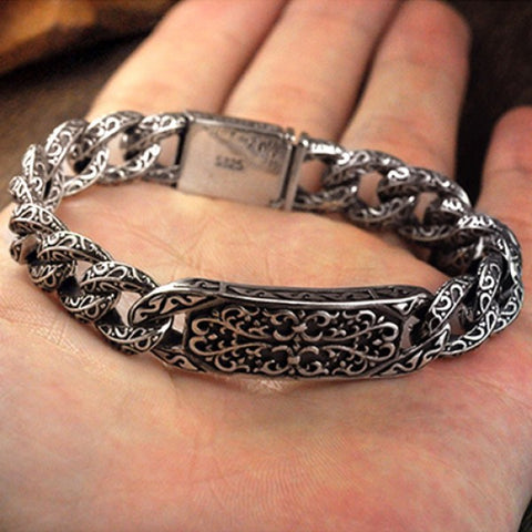 Sterling Silver Ivy Pattern Curb Chain Bracelet