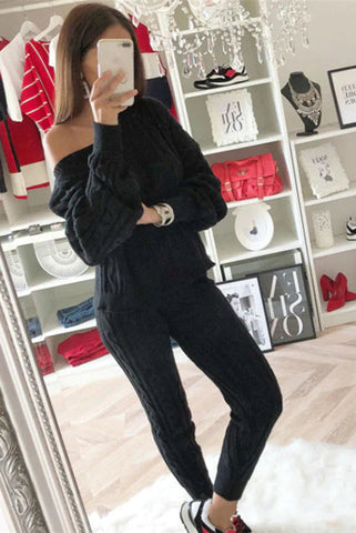 Set aus Zopfmusterpullover und Slim-Fit-Hose mit hohem Tragekomfort 