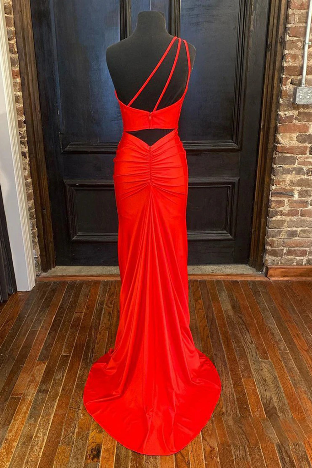 One Shoulder Hot Pink Prom Dress with Slit