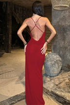 Chic Solid Deep V Cami Backless Slim Fit Maxi Dress