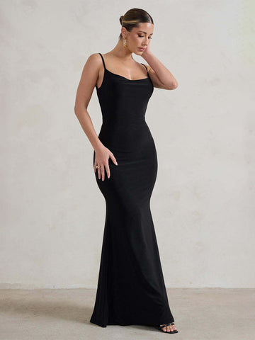 Partykleid mit Spaghettiträgern und offenem Rücken, sexy Meerjungfrau-Maxikleid 