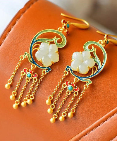 Moderne Tropfenohrringe aus gelbem Sterlingsilber mit Jade- und Türkiseinlage 