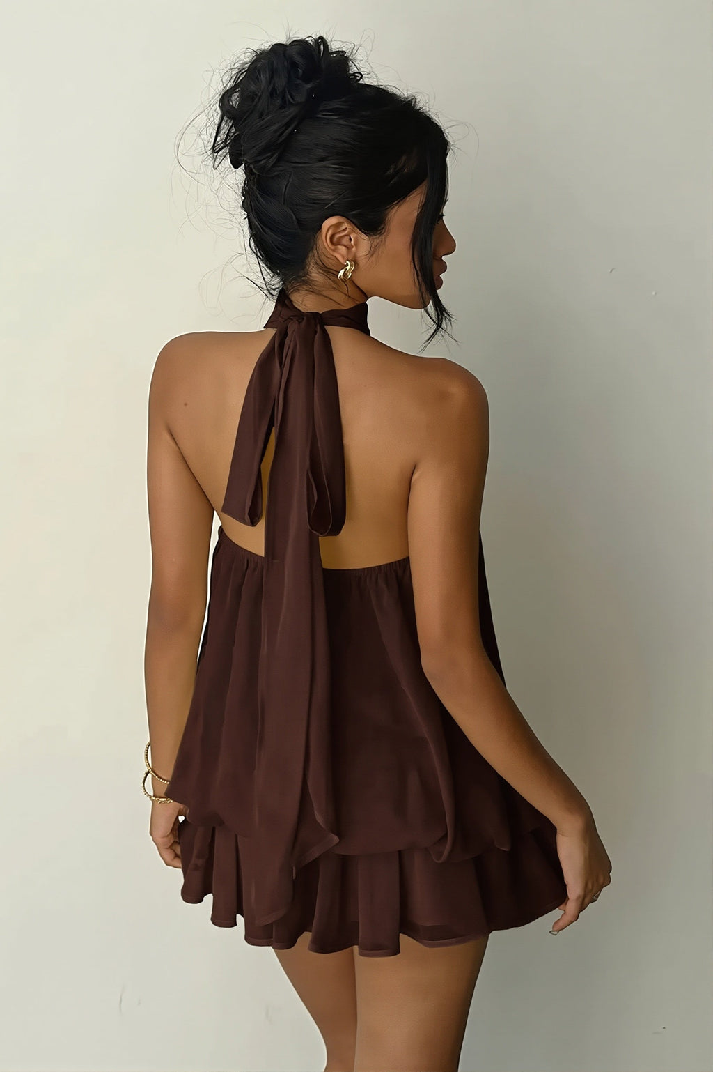 Vacation Halter Backless High Waist Flowy Mini Dress
