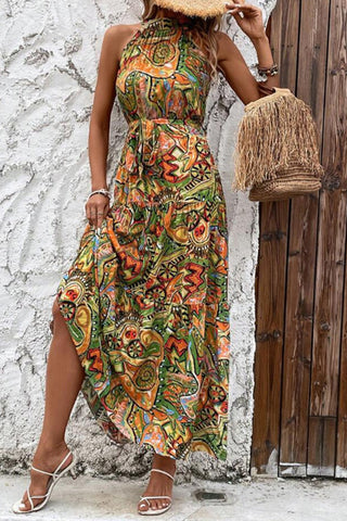 Vestido bohemio con estampado de patchwork floral 