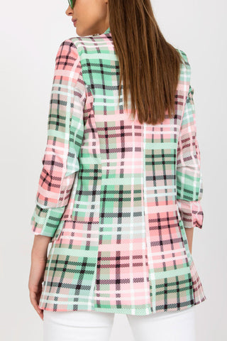 Lässiger Blazer für Damen, Farbe kariert, langärmelig, vorne offen, für die Arbeit im Büro, Anzugjacke mit Tasche 