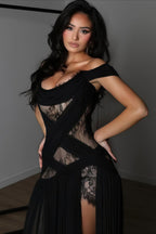 Sexy Lace Patchwork Cutout Sheer Slit Maxi Dress