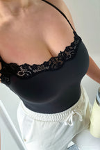 Solid Lace Square Neck Fitted Cami