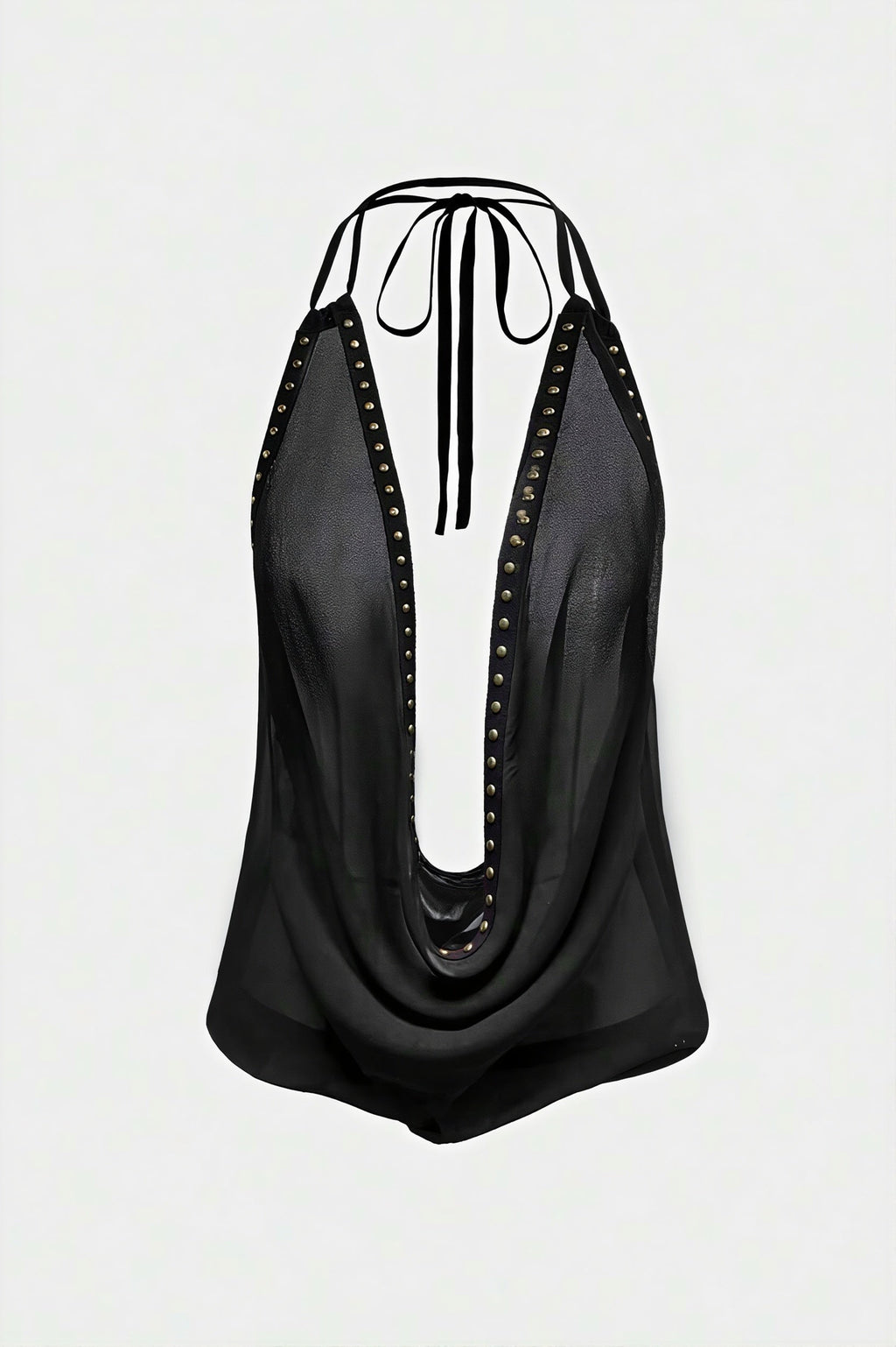 Halter Deep V Backless Rivet Fitted Tank Top