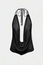 Halter Deep V Backless Rivet Fitted Tank Top