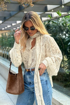 Elegant Tie Sheer Lace Long Sleeve Blouse