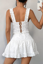 Romantic Solid Lace Boned Corset Slim Fit Cani Top