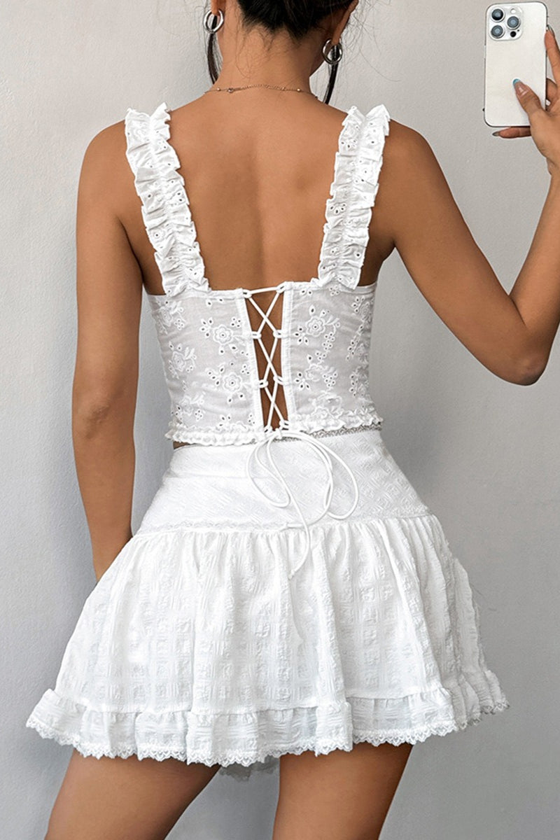 Romantic Solid Lace Boned Corset Slim Fit Cani Top