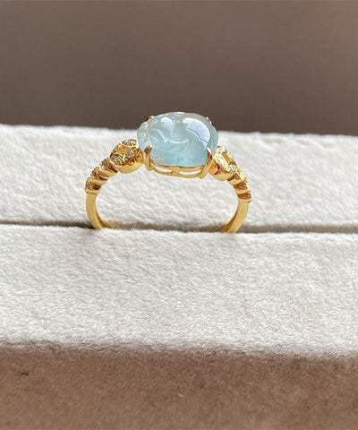 Anillos de animales salvajes míticos de estilo chino con cristales de circón dorados en plata de ley azul 