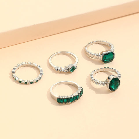 Imitation Smaragd Diamant Ring Set 5 Stück 