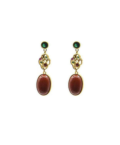 Elegant Red Sterling Silver Overgild Zircon Agate Drop Earrings