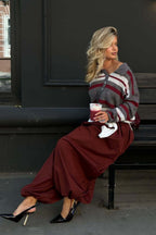 Preppy Style Wide Stripe Polo Collar Knit Blouse