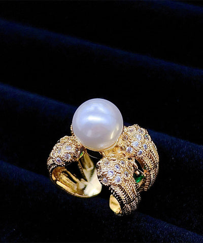 Stilvolle Ringe aus Gold-Kupferlegierung mit Zirkonperlen 