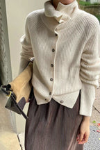 Retro Textured Rib Slim-Fit Single-Row Button Loose Solid Knit Cardigan