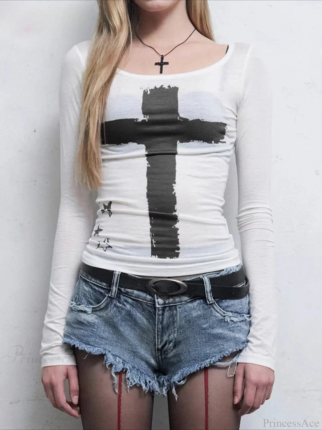 Dark Casual Printed Gothic Slim O-Neck Knit Top