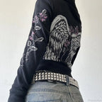Dark Flower Wings Trim Fit Hoodie