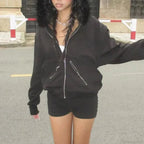 Dark Furry Collar Zip Hoodie