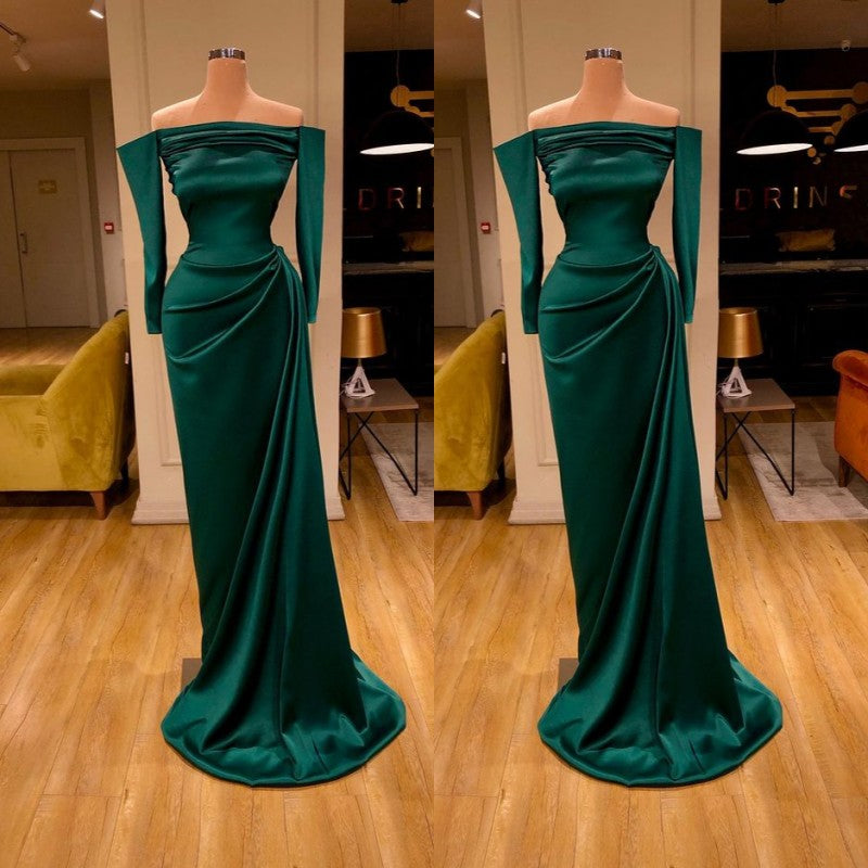 Dunkelgrünes Meerjungfrauen-Abendkleid, lange Ballkleider im Angebot, schulterfrei