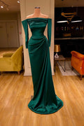 Dunkelgrünes Meerjungfrauen-Abendkleid, lange Ballkleider im Angebot, schulterfrei