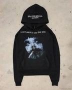 Dark Informal Print Oversized Hoodie