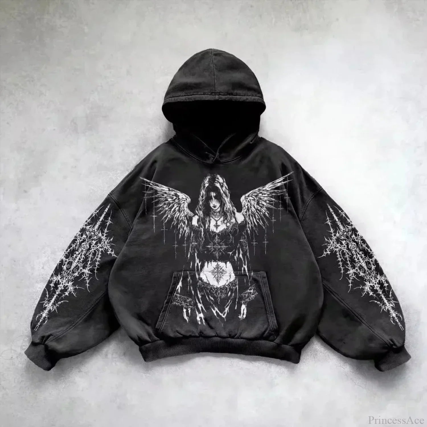 Dark Oversized Design Zip Hoodie