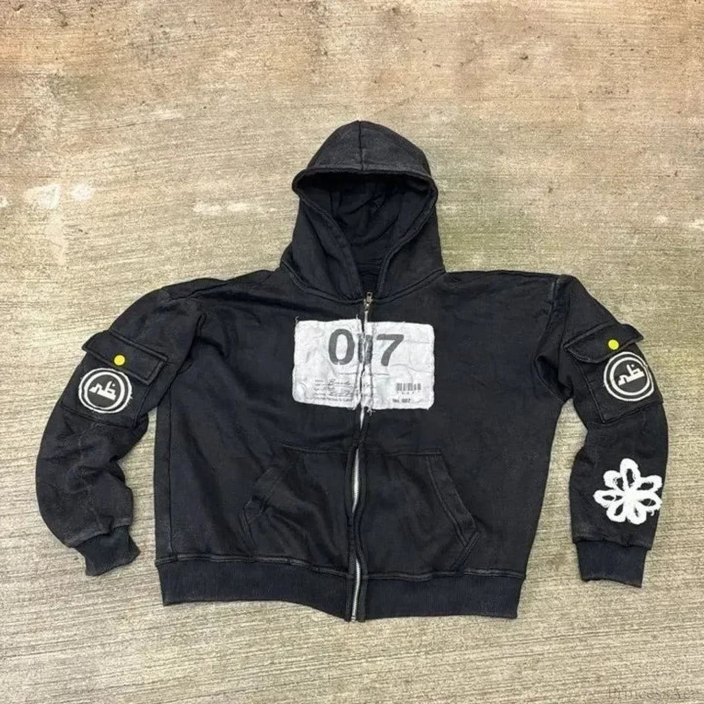 Dark Oversized Design Zip Hoodie