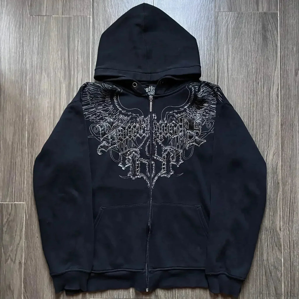 Dark Oversized Design Zip Hoodie