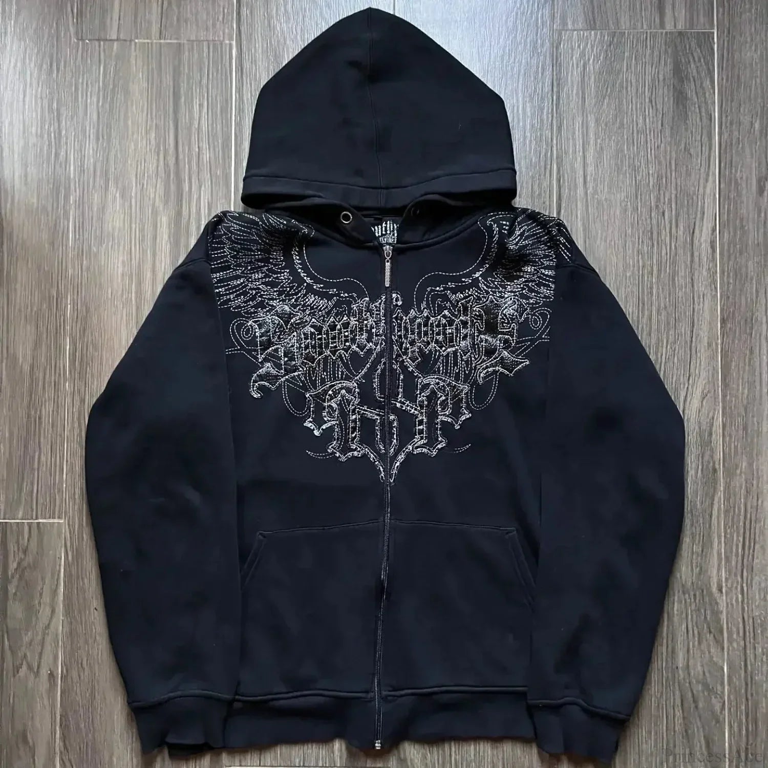 Dark Oversized Design Zip Hoodie