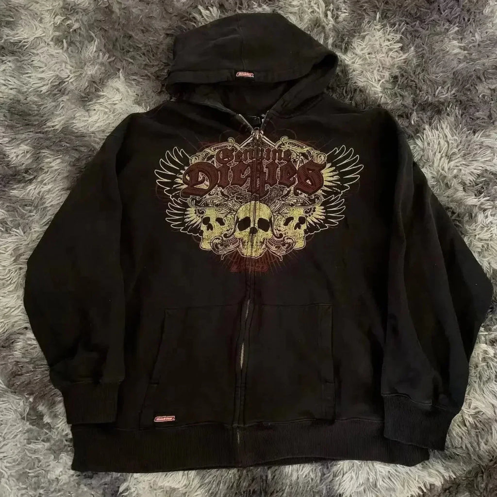 Dark Oversized Design Zip Hoodie